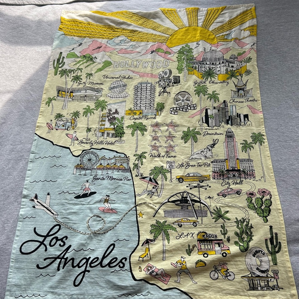 Urban Outfitters Los Angeles Map Tapestry - Yellow, Light Blue, Pink, Green
